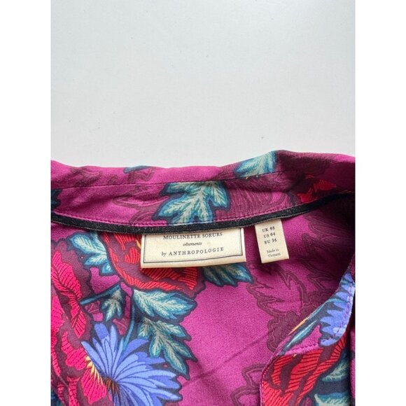 MOULINETTE SOEURS x ANTHROPOLOGIE Maisie Purple Floral Wrap Blouse Top, Size 4 - Picture 11 of 13